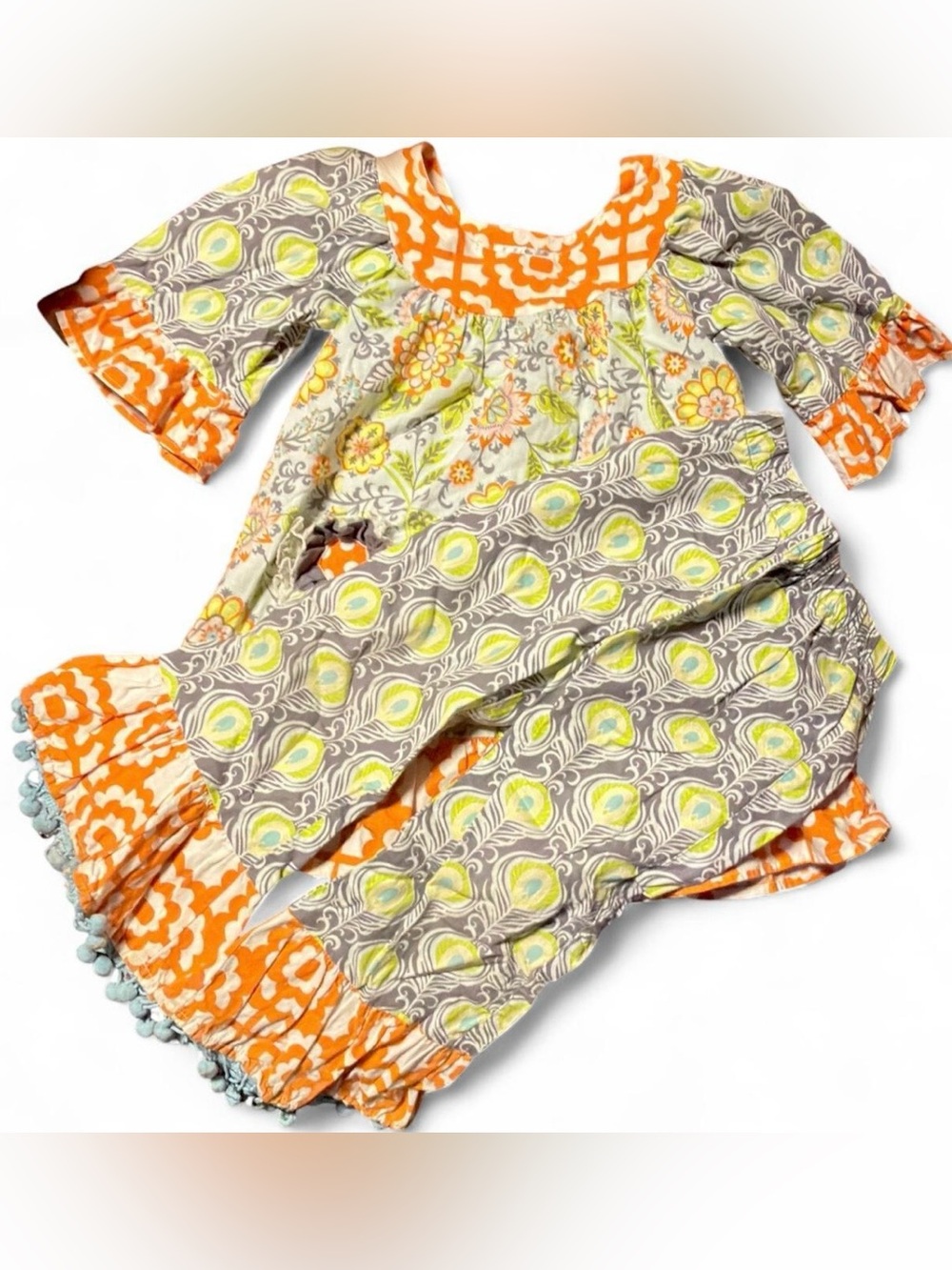 Baxter & Beatrice Boutique - Orange & Gray Floral Matching Set